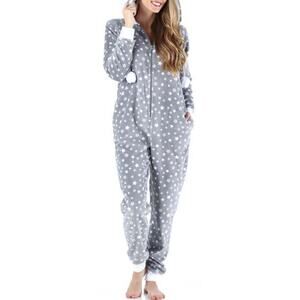 Frankie & Johnny XS Hooded Fleece Non-Footed Onesie Pajama Gray White Star